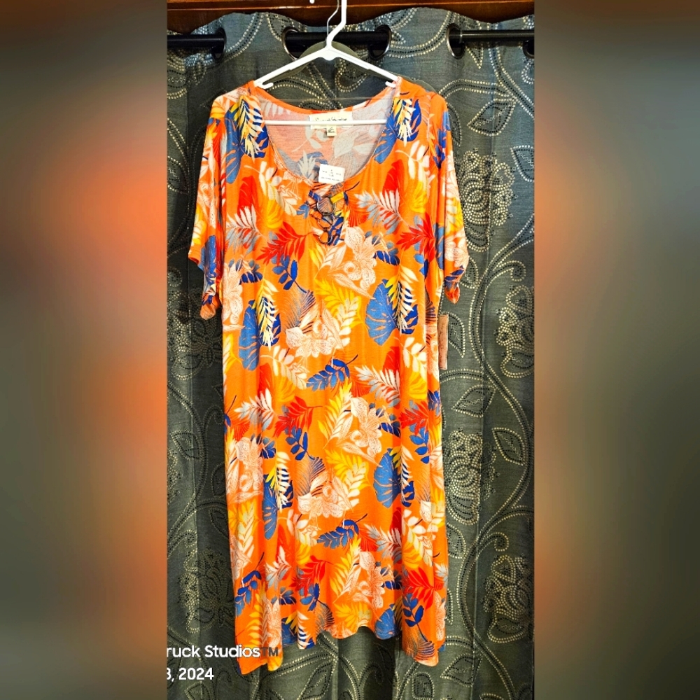 French Laundry Tropical Print Short Sleeve Dress Cover Up Plus Size 2X NWT